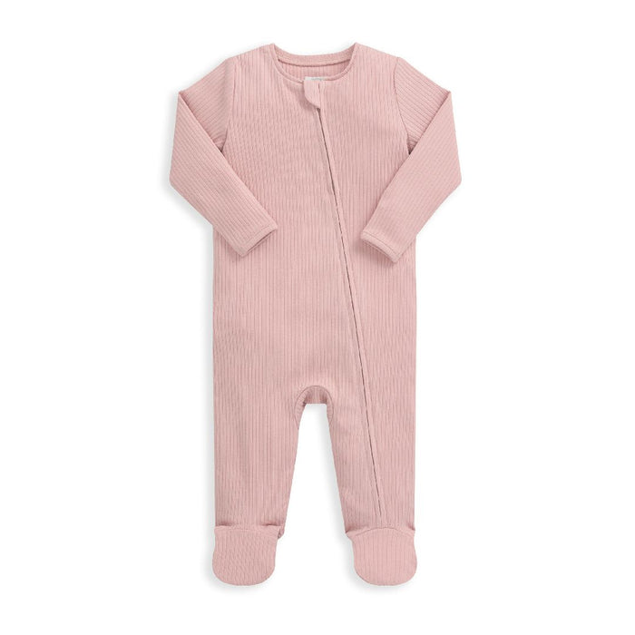 Mamas and Papas Organic Cotton Ribbed Onesie with Zip - Dusty Pink