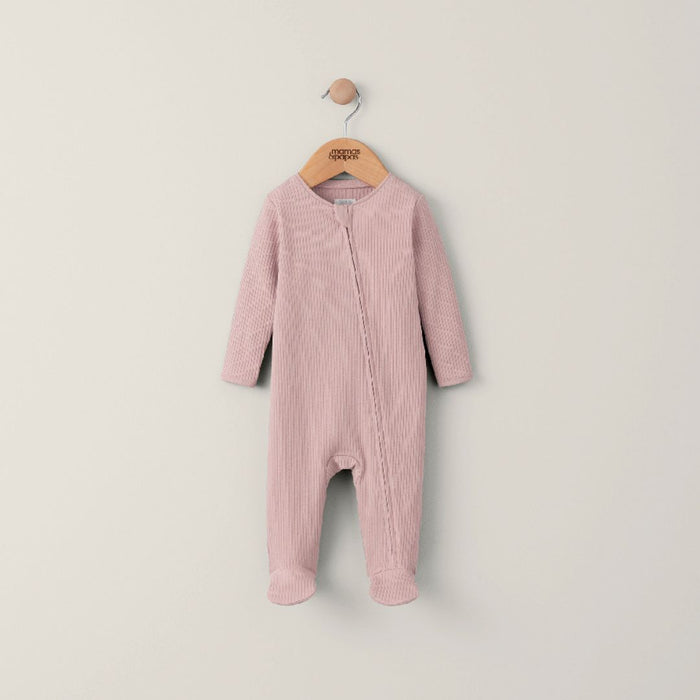 Mamas and Papas Organic Cotton Ribbed Onesie with Zip - Dusty Pink