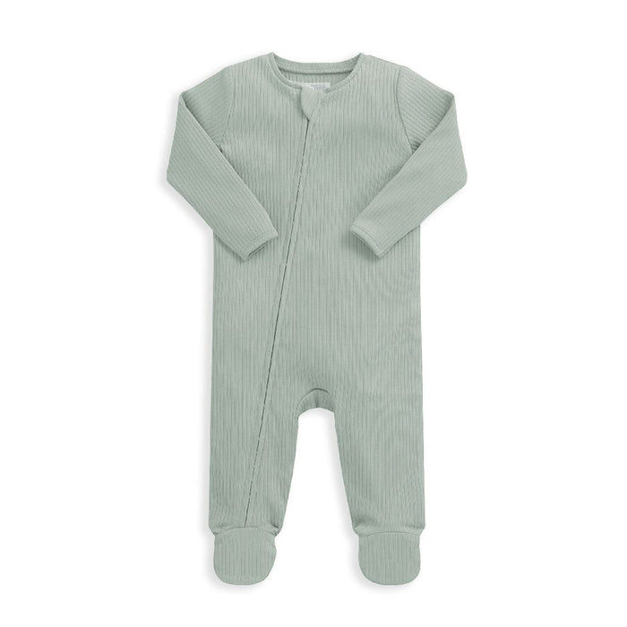 Mamas and Papas Organic Cotton Ribbed Onesie with Zip - Sage Green