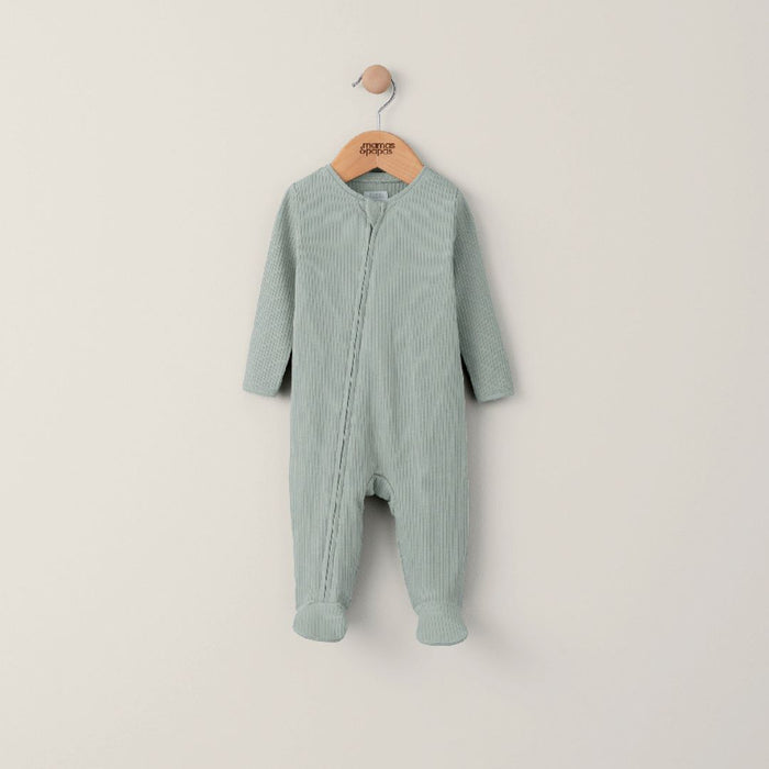 Mamas and Papas Organic Cotton Ribbed Onesie with Zip - Sage Green