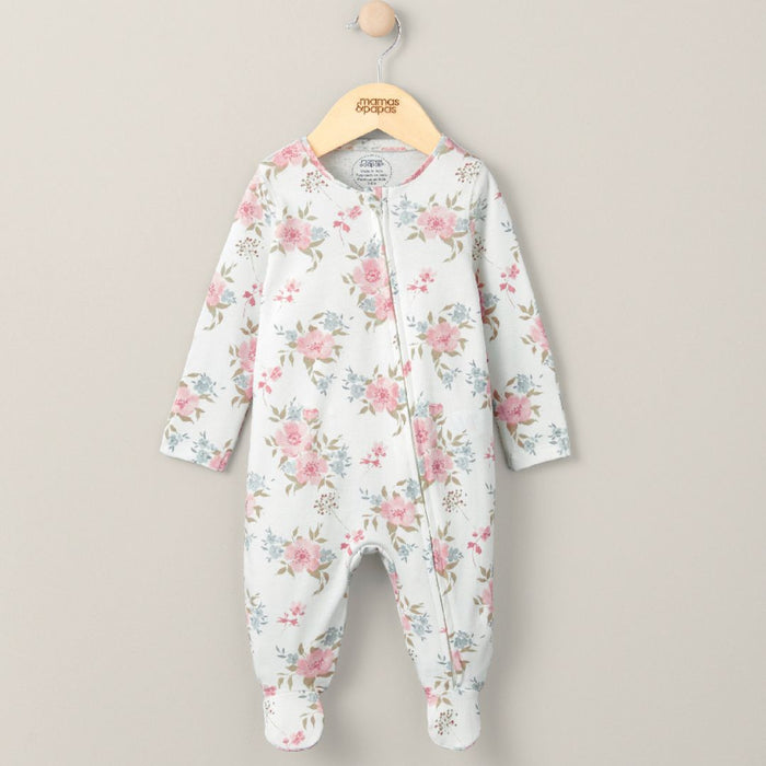 Mamas and Papas Pink Floral Onesie with Zip