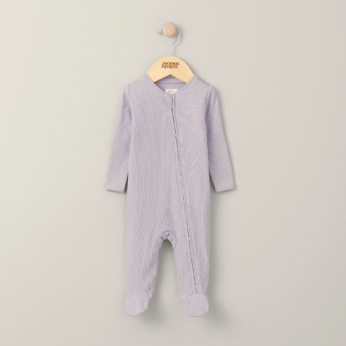 Mamas and Papas Organic Cotton Ribbed Onesie with Zip - Heather Purple