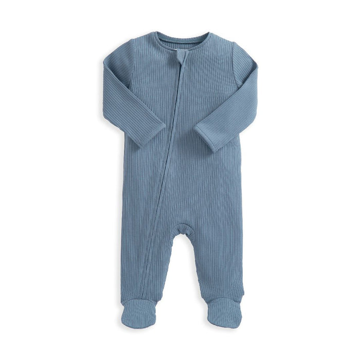 Mamas and Papas Organic Cotton Ribbed Onesie with Zip - Petrol Blue