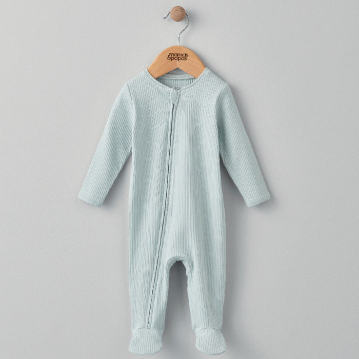 Mamas and Papas Organic Cotton Ribbed Onesie with Zip - Blue