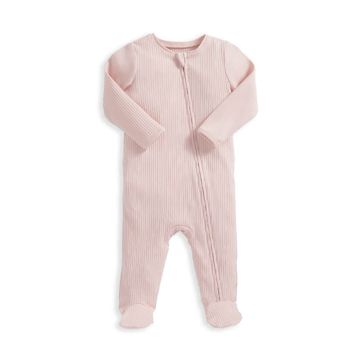Mamas and Papas Organic Cotton Ribbed Onesie with Zip - Pink