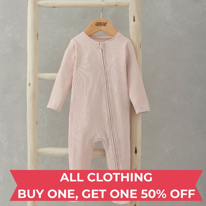 Mamas and Papas Organic Cotton Ribbed Onesie with Zip - Pink