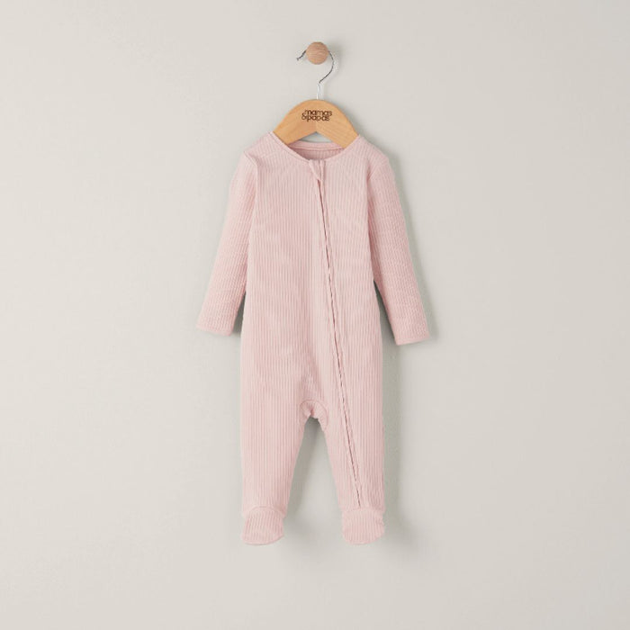 Mamas and Papas Organic Cotton Ribbed Onesie with Zip - Pink