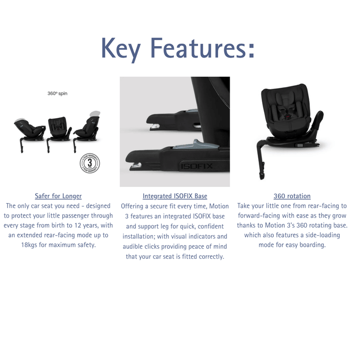 Silver Cross Motion3 All Size 360 Car Seat - Iconic Black *COMING Late June*
