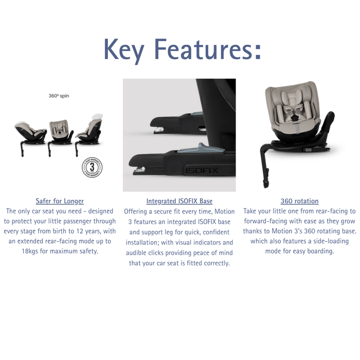 Silver Cross Motion 3 All Size 360 Car Seat - Natural Taupe *COMING Late June*