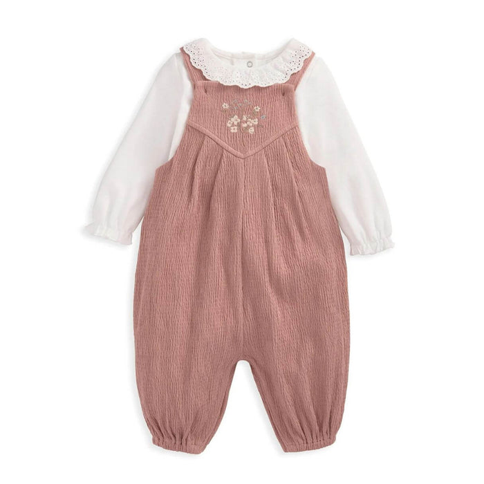 Mamas and Papas Pink Flower Crinkle Dungarees & Bodysuit - 2 Piece Set