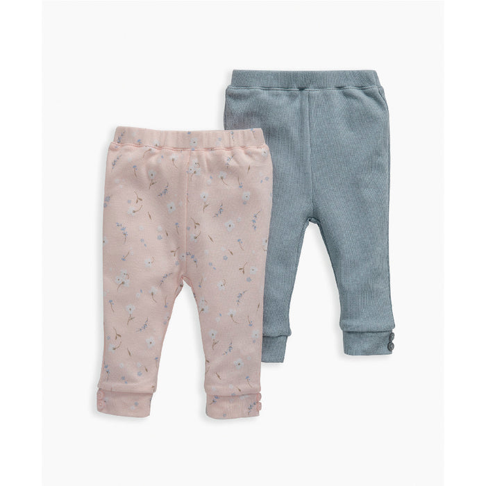 Mamas and Papas Pink Floral & Blue Leggings - 2 Piece Pack