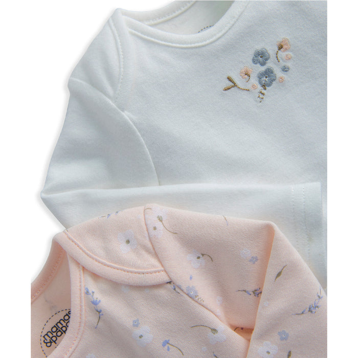 Mamas and Papas Pink Blossom & White Long Sleeve Bodysuits - 2 Piece Pack