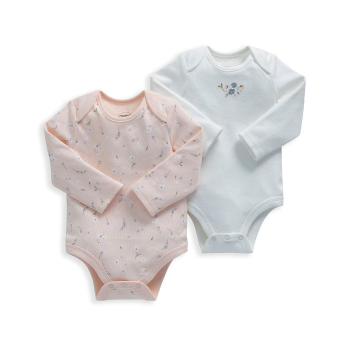 Mamas and Papas Pink Blossom & White Long Sleeve Bodysuits - 2 Piece Pack
