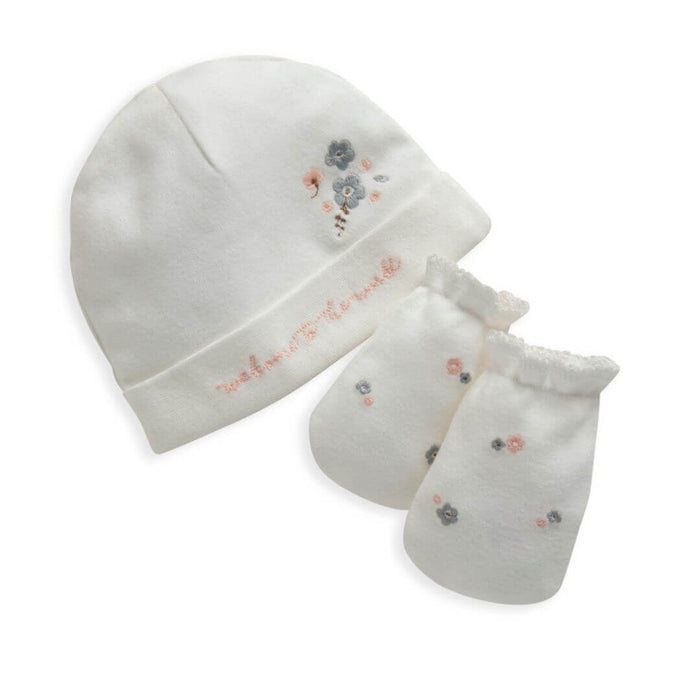 Mamas and Papas Floral Embroidered Hat & Mittens Set