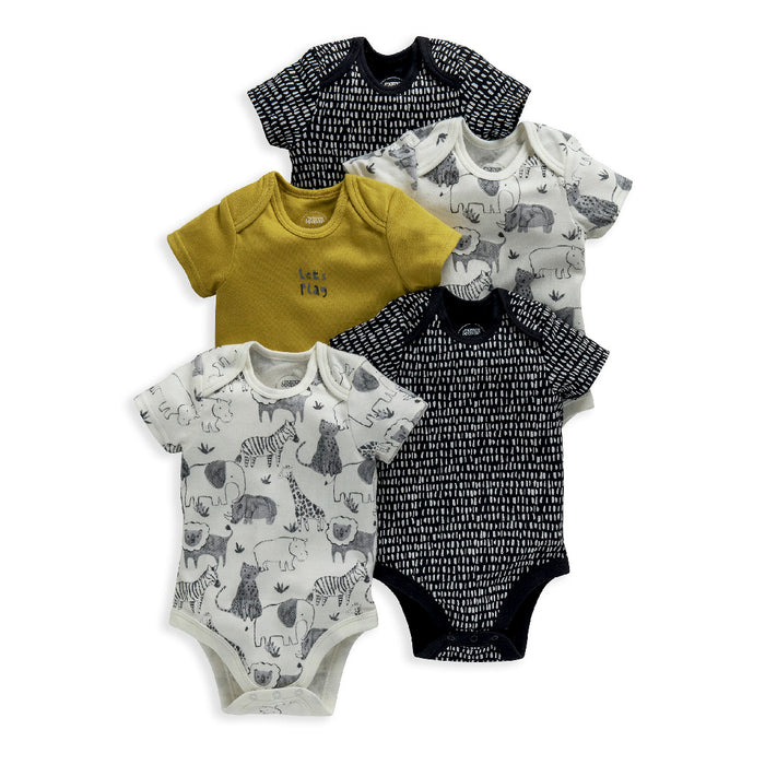 Mamas and Papas Mono Safari Short Sleeve Bodysuits - 5 Pack