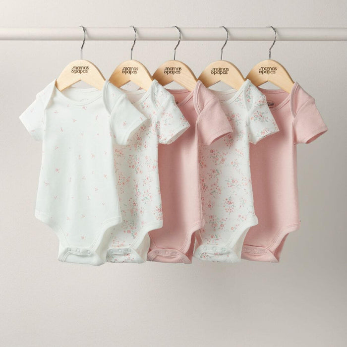 Mamas and Papas Pink & Floral Short Sleeve Bodysuits - 5 Pack