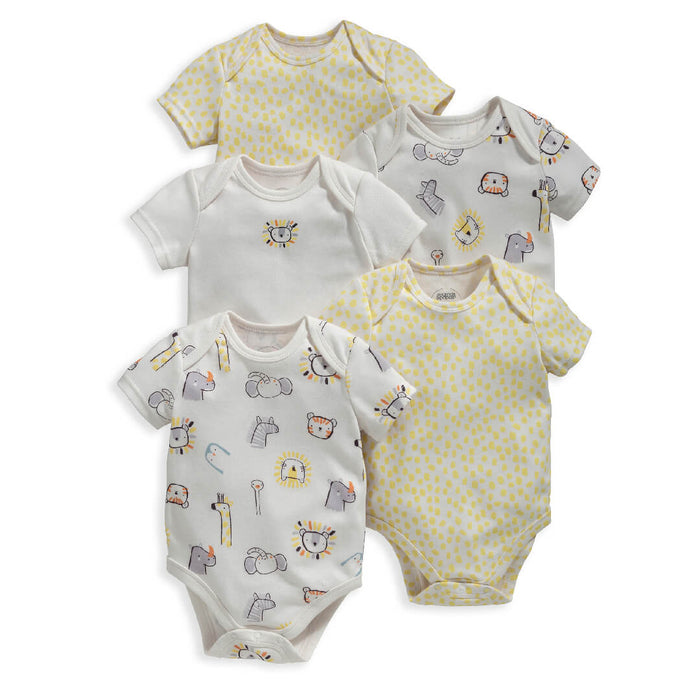 Mamas and Papas Yellow Safari Short Sleeve Bodysuits - 5 Pack
