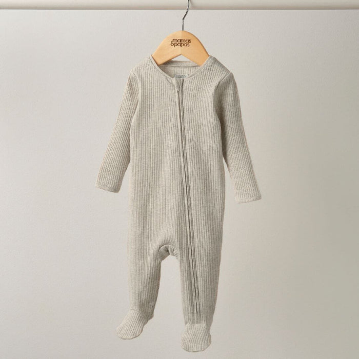 Mamas and Papas Organic Cotton Ribbed Onesie with Zip - Oatmeal